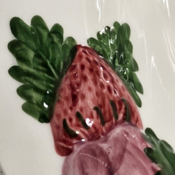 RC Real Ceramica Portugal Fruit Bowl Vibrant Strawberries Peaches Leaves Vintage - Picture 6 of 12